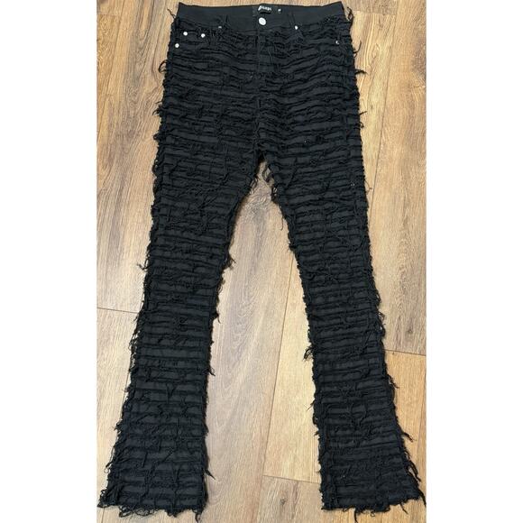 Guapi Pants Mens 34 X 38 Black Distressed Shredded Textured Streetwear Unique - Picture 1 of 4